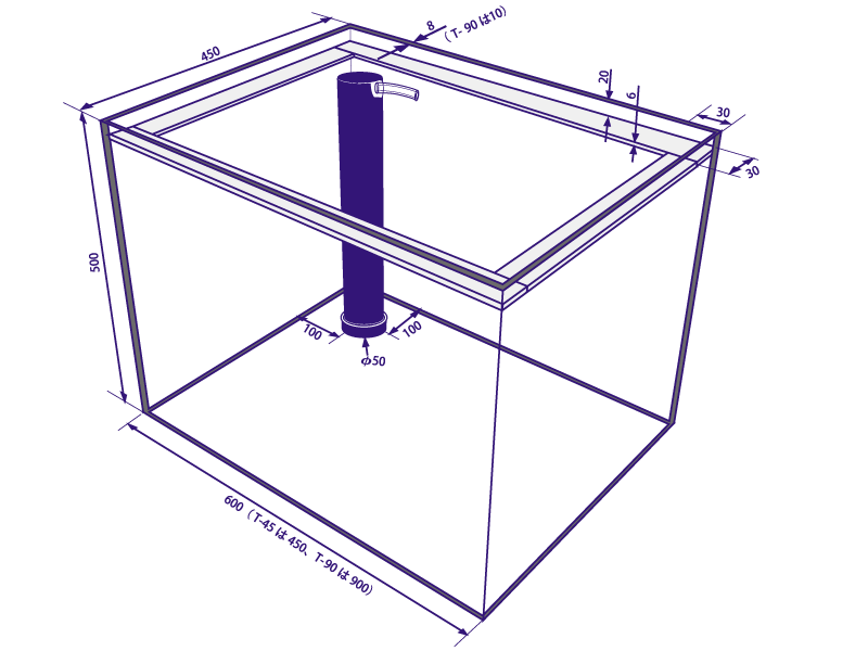 オルカオーバーフロー水槽の寸法図